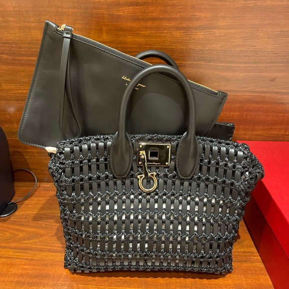 Salvatore Ferragamo Handbags - Salvatore Ferragamo The Studio Raffia Leather Bag!